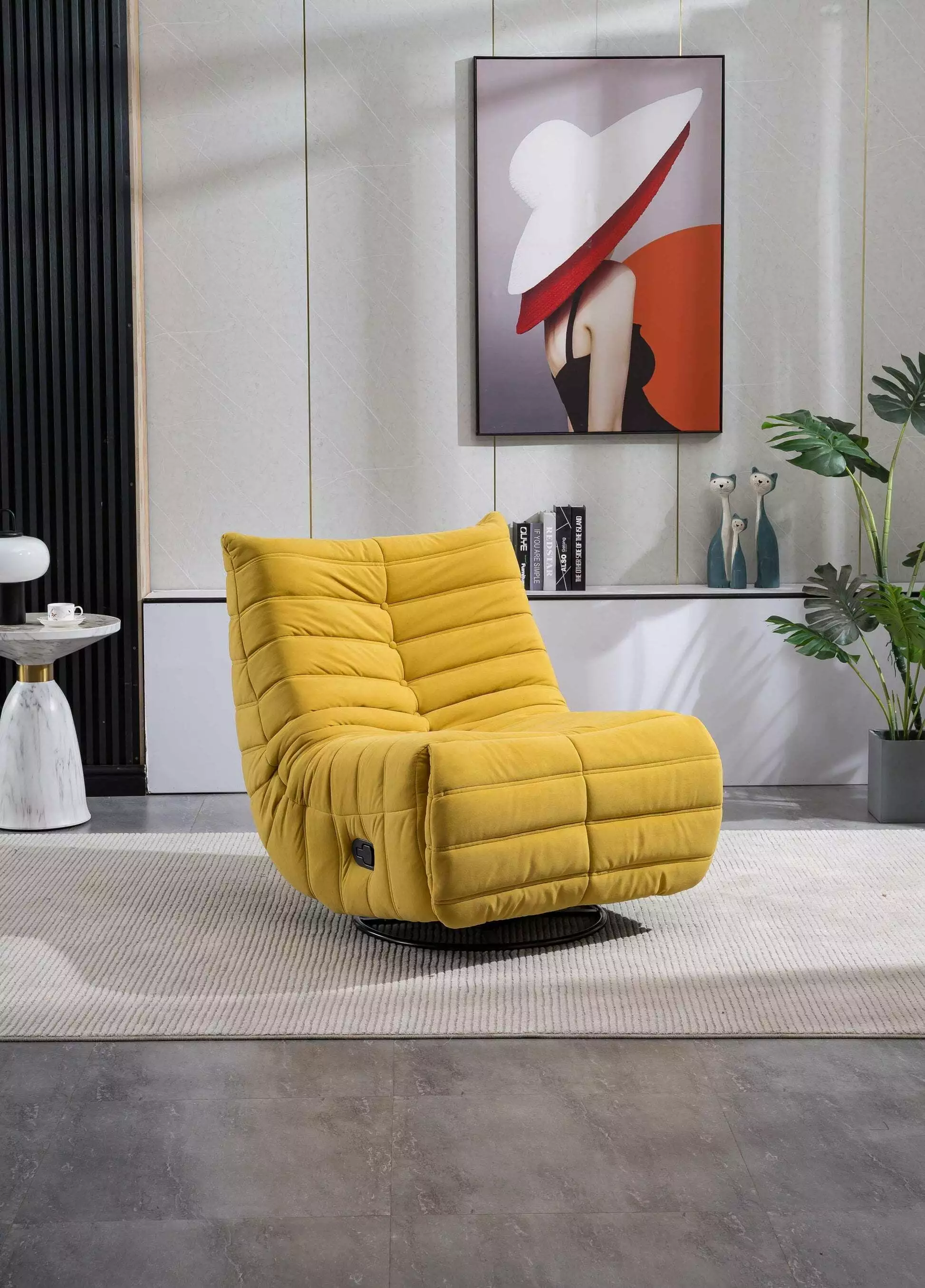 RUseeN Oversized Rocker Recliner Chair Power Massage and Heat Yellow