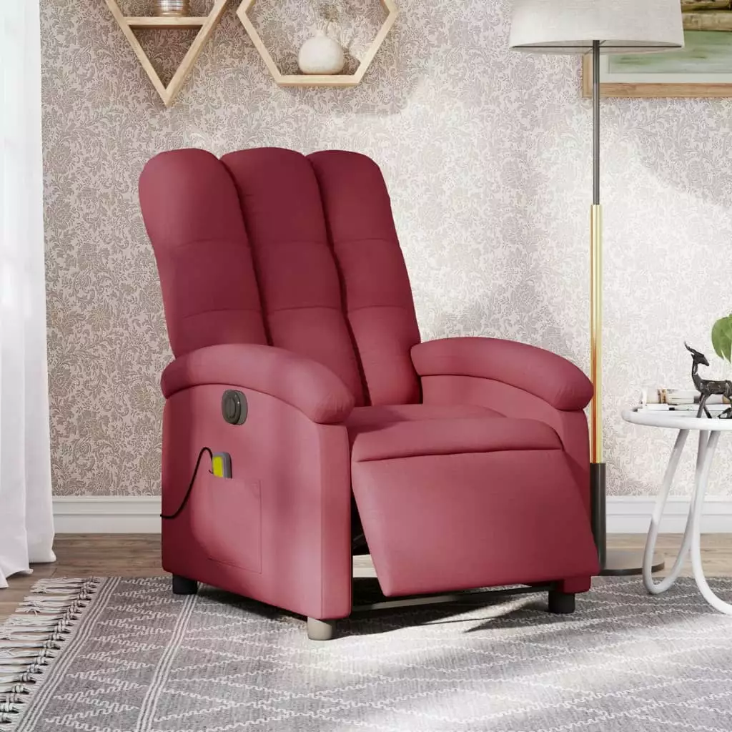 Uteam Wine Red Fabric Electric Massage Recliner Chair Premium Relaxation