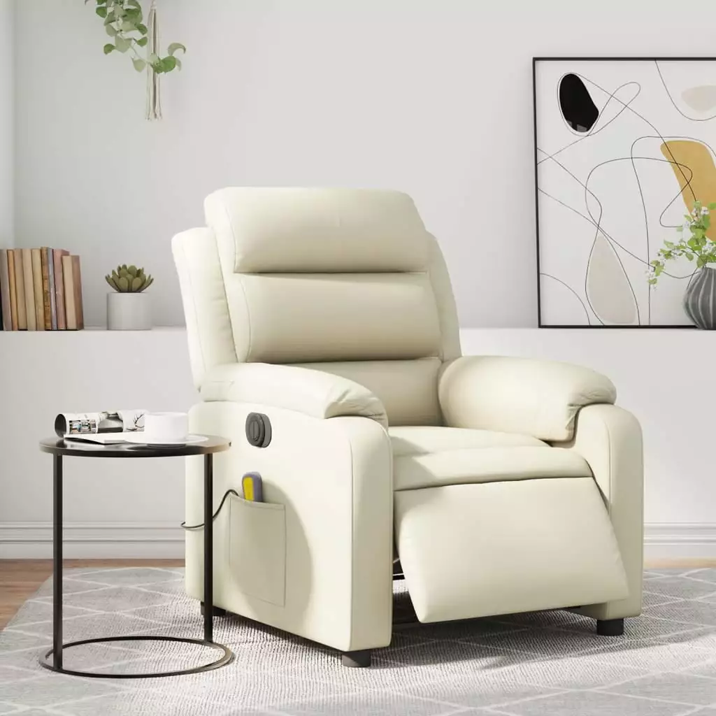 vidaXL Electric Massage Recliner Chair Cream Faux Leather Adjustable Settings