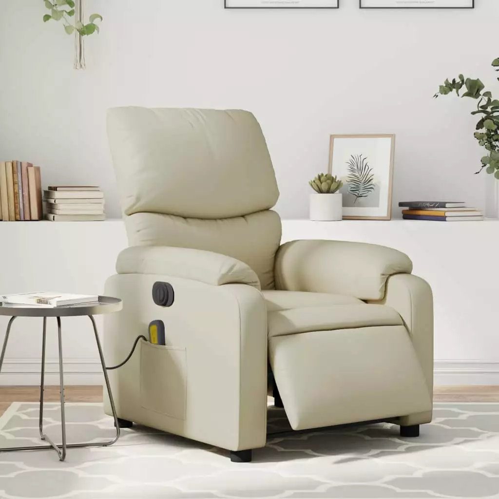 vidaXL Electric Massage Recliner Chair Cream Faux Leather - Heated Massage Recliner Living Room