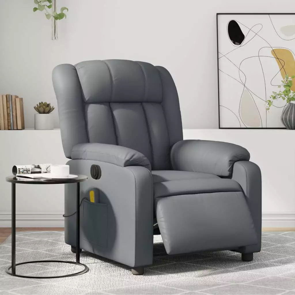 vidaXL Electric Massage Recliner Chair Gray Faux Leather