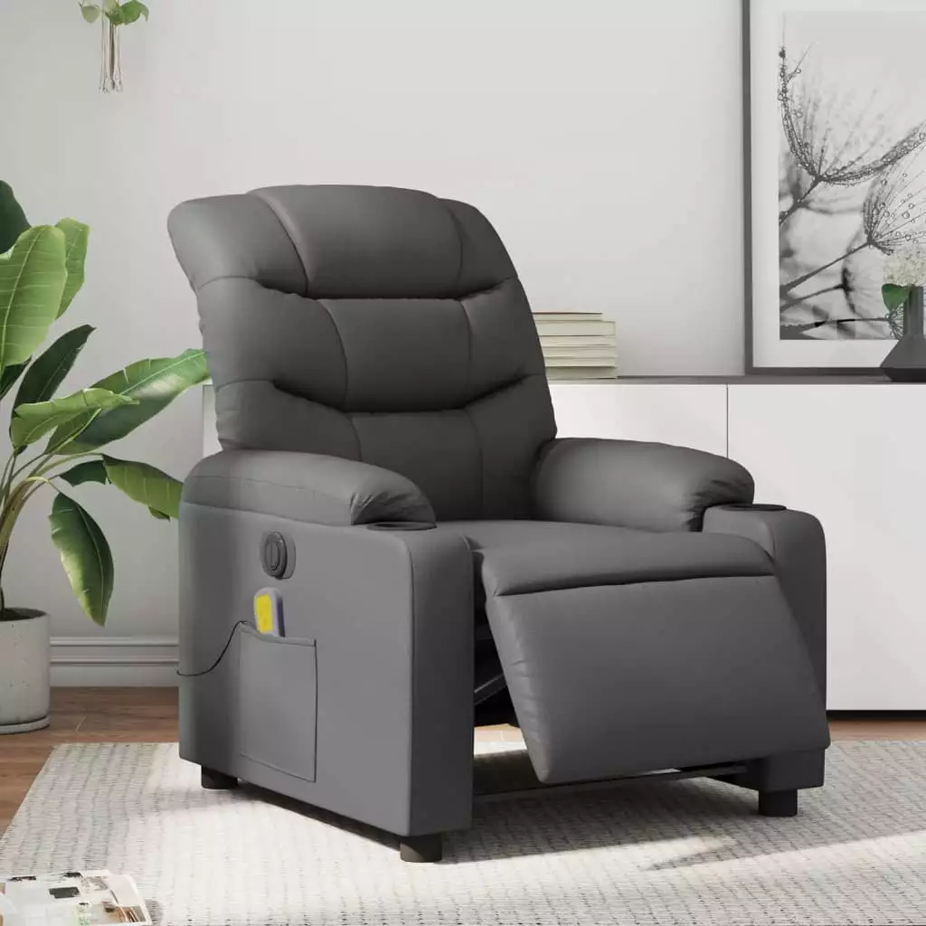vidaXL Electric Massage Recliner Chair Gray Faux Leather - Ultimate Comfort