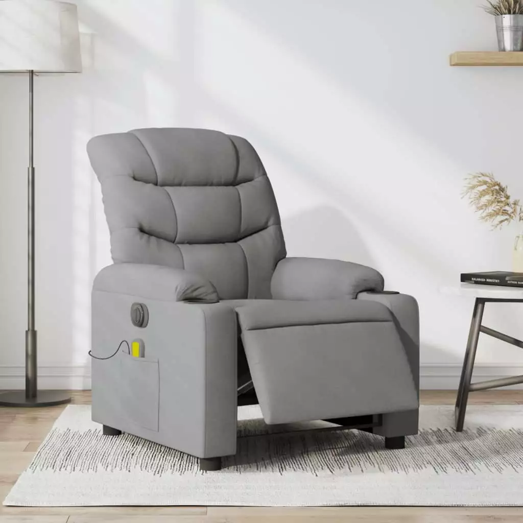 vidaXL Electric Massage Recliner Chair Light Gray Fabric - Heated Massage Recliner Living Room