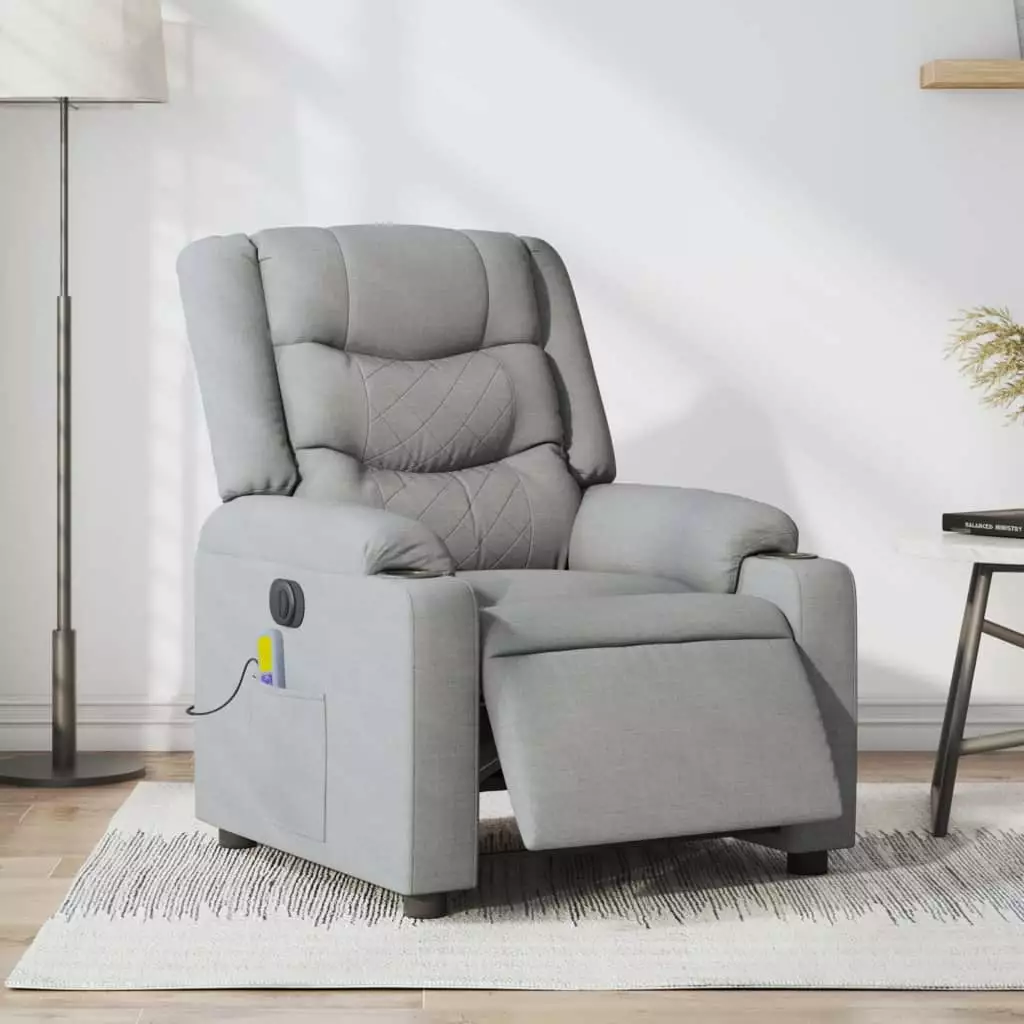 vidaXL Electric Massage Recliner Chair Light Gray Fabric Living Room