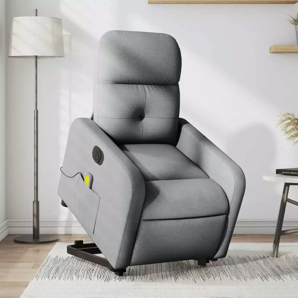 vidaXL Electric Stand Up Massage Recliner Chair Light Gray Fabric Living Room Furniture