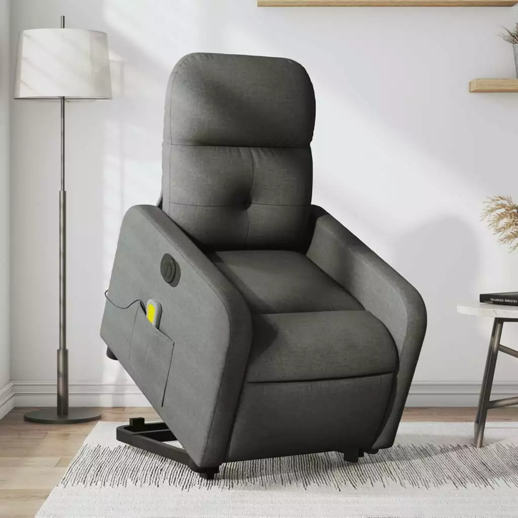 vidaXL Electric Stand Up Massage Recliner Chair Dark Gray Fabric Living Room Furniture