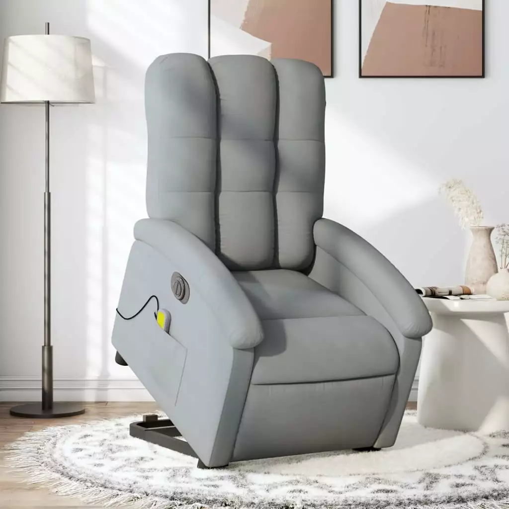 vidaXL Electric Stand up Massage Recliner Chair Light Gray Fabric Comfort