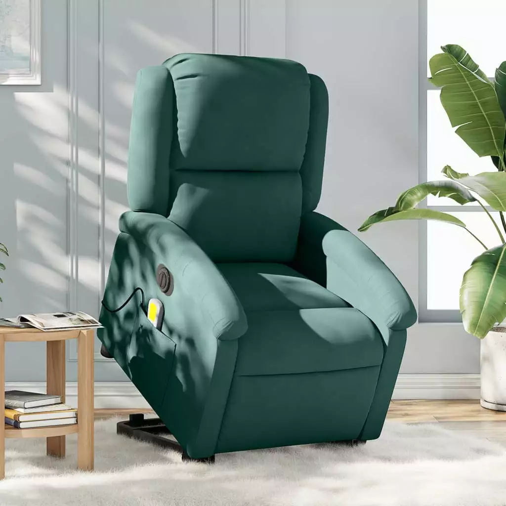 vidaXL Electric Stand up Massage Recliner Chair Dark Green Velvet