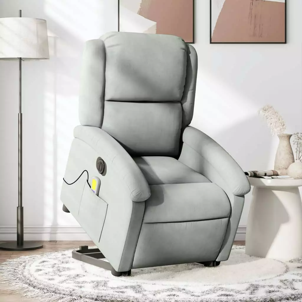 vidaXL Electric Stand up Massage Recliner Chair Light Gray Velvet