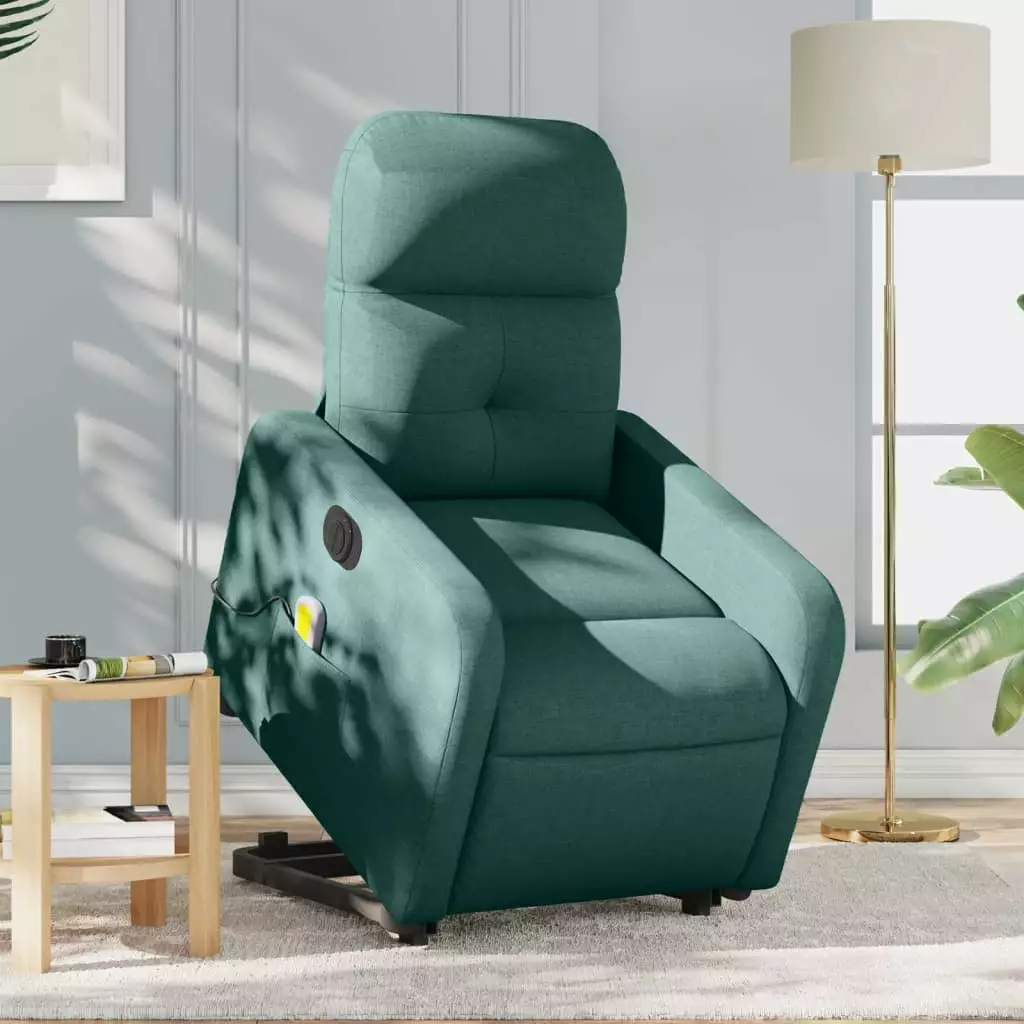 vidaXL Electric Stand Up Massage Recliner Chair Dark Green Fabric