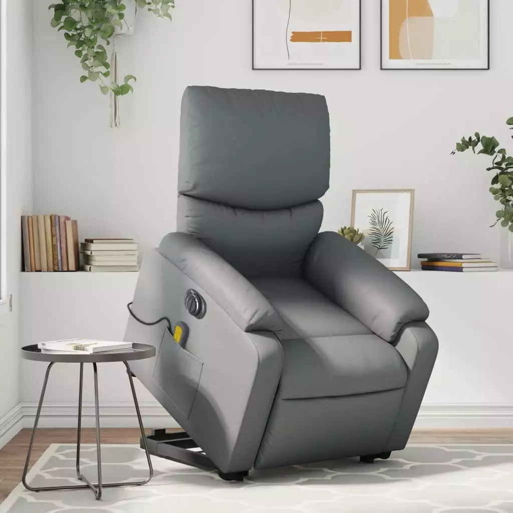 vidaXL Electric Stand up Massage Recliner Chair Gray Faux Leather - Power Lift Recliner