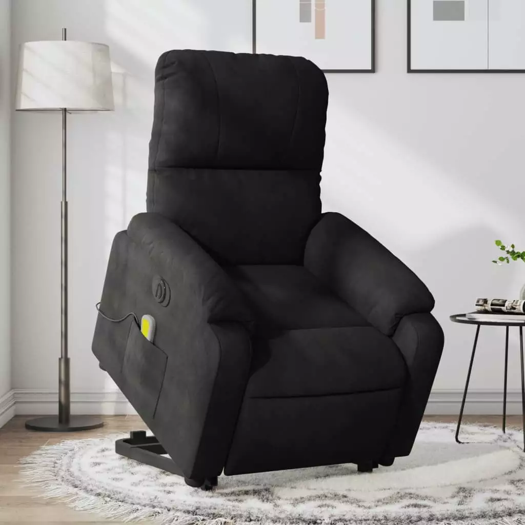 vidaXL Electric Stand up Massage Recliner Chair Black Microfiber Fabric Heat and Vibration