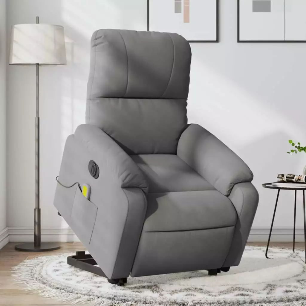 vidaXL Electric Stand up Massage Recliner Chair Dark Gray Microfiber Fabric Heating Function