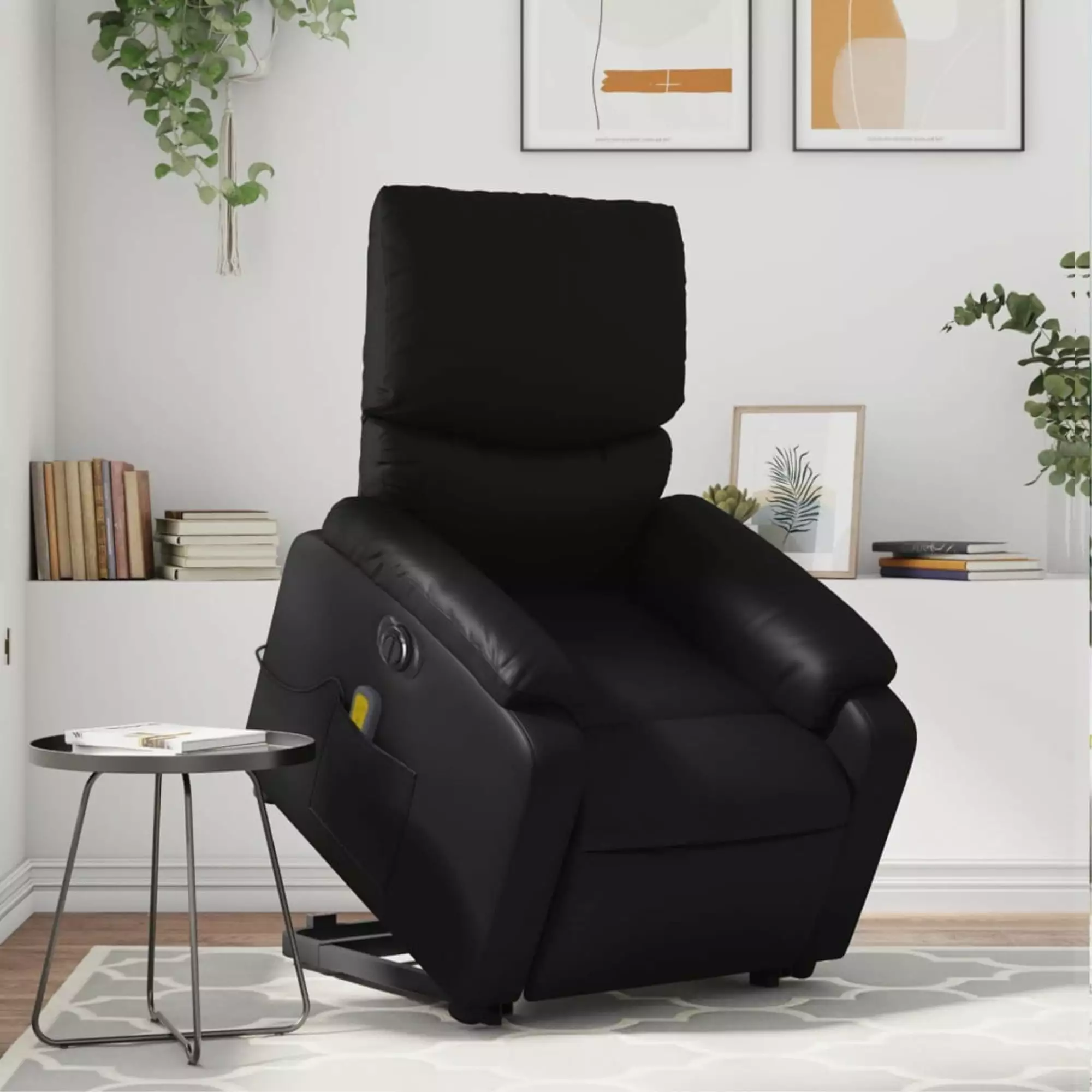 vidaXL Electric Stand up Massage Recliner Chair Black Faux Leather Heat and Vibration