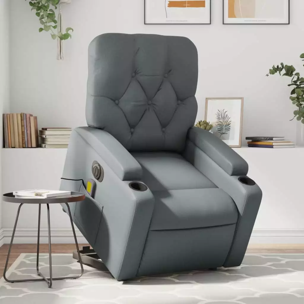 vidaXL Electric Stand up Massage Recliner Chair Gray Faux Leather Heating Function