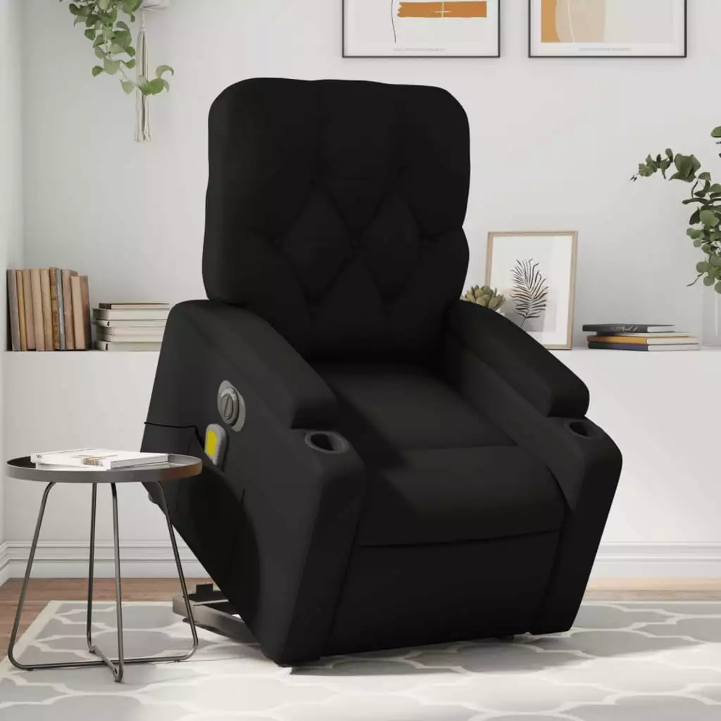 vidaXL Electric Stand up Massage Recliner Chair Black Faux Leather Power Lift Recliner Massage