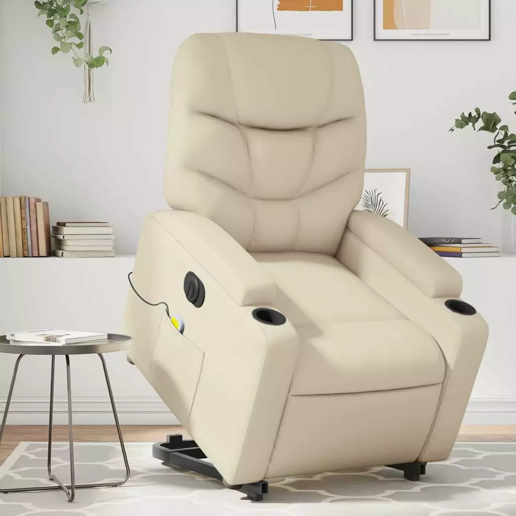 vidaXL Electric Stand up Massage Recliner Chair Cream Faux Leather Remote Control