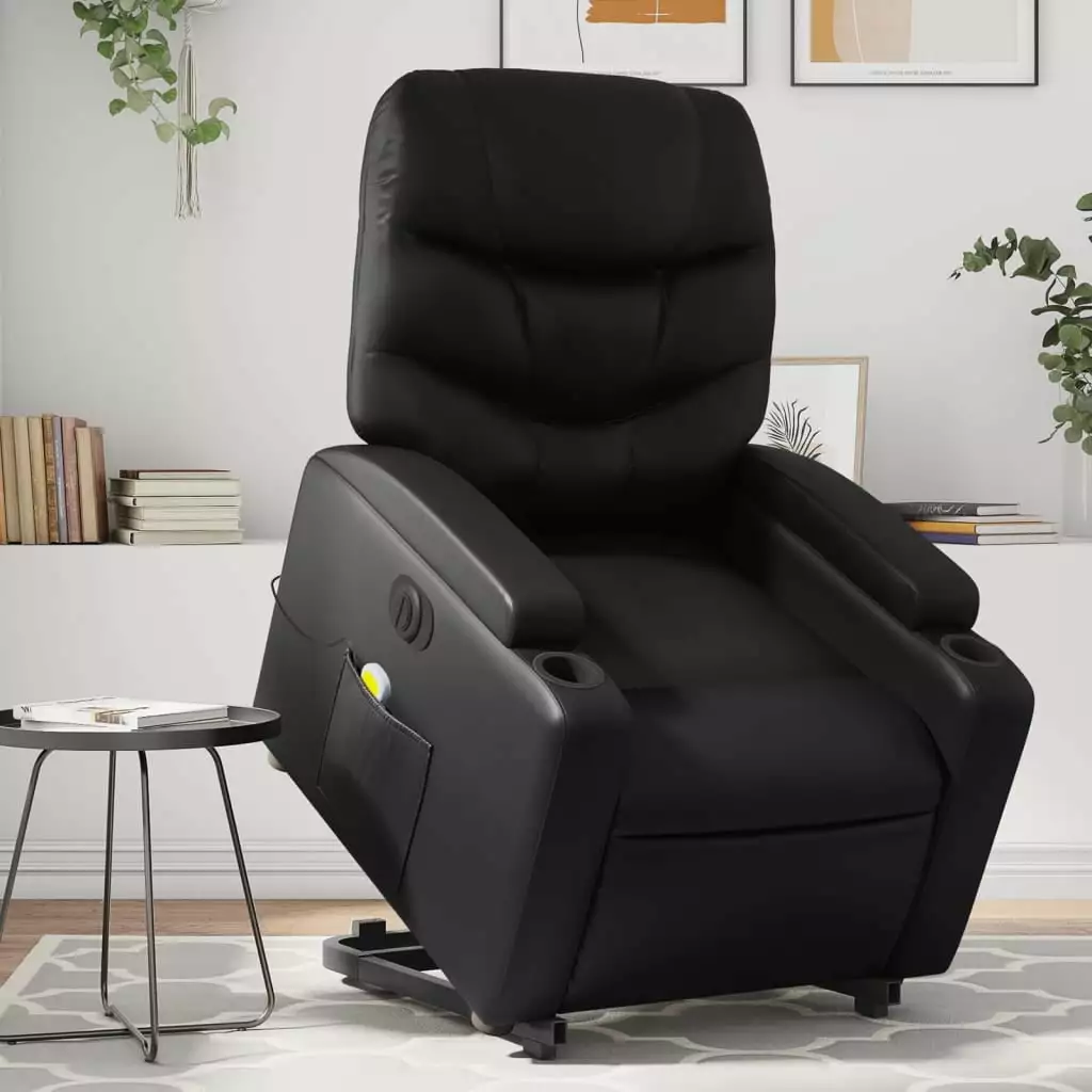vidaXL Electric Stand up Massage Recliner Chair Black Faux Leather Remote Control