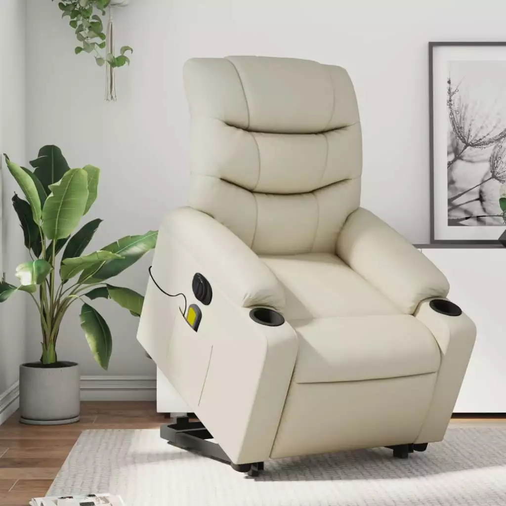 vidaXL Electric Stand up Massage Recliner Chair Cream Faux Leather Remote Control