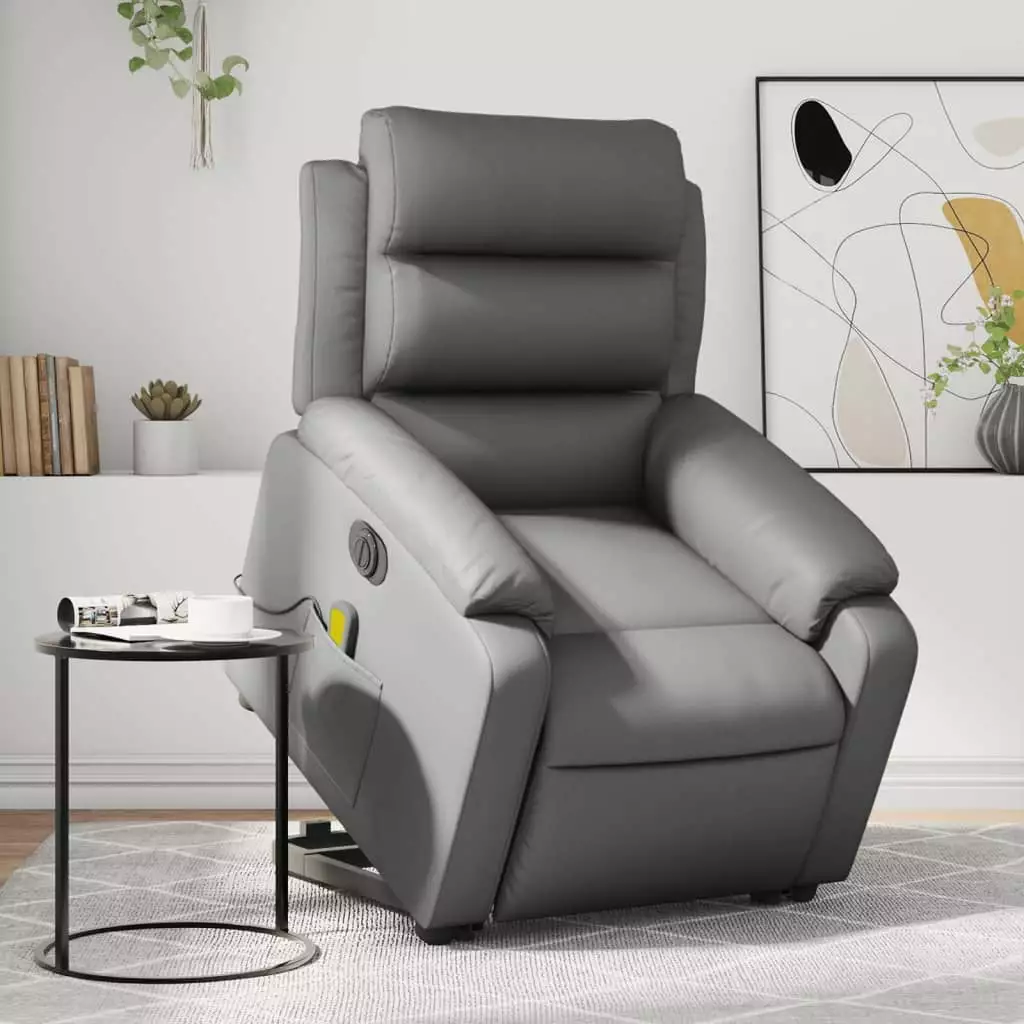 vidaXL Electric Stand up Massage Recliner Chair Gray Faux Leather Remote Control