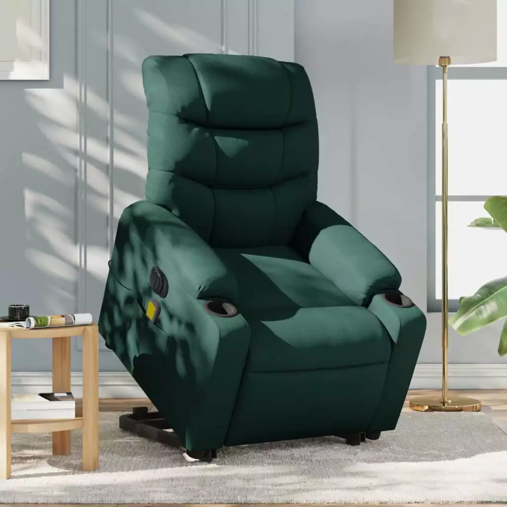 vidaXL Electric Stand up Massage Recliner Chair Dark Green Fabric Remote Control
