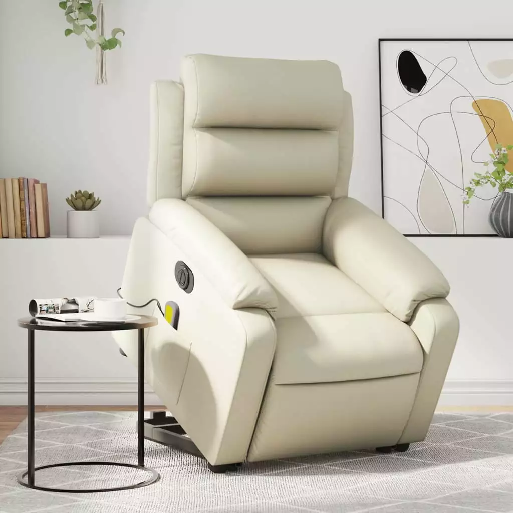vidaXL Electric Stand up Massage Recliner Chair Cream Faux Leather Remote Control