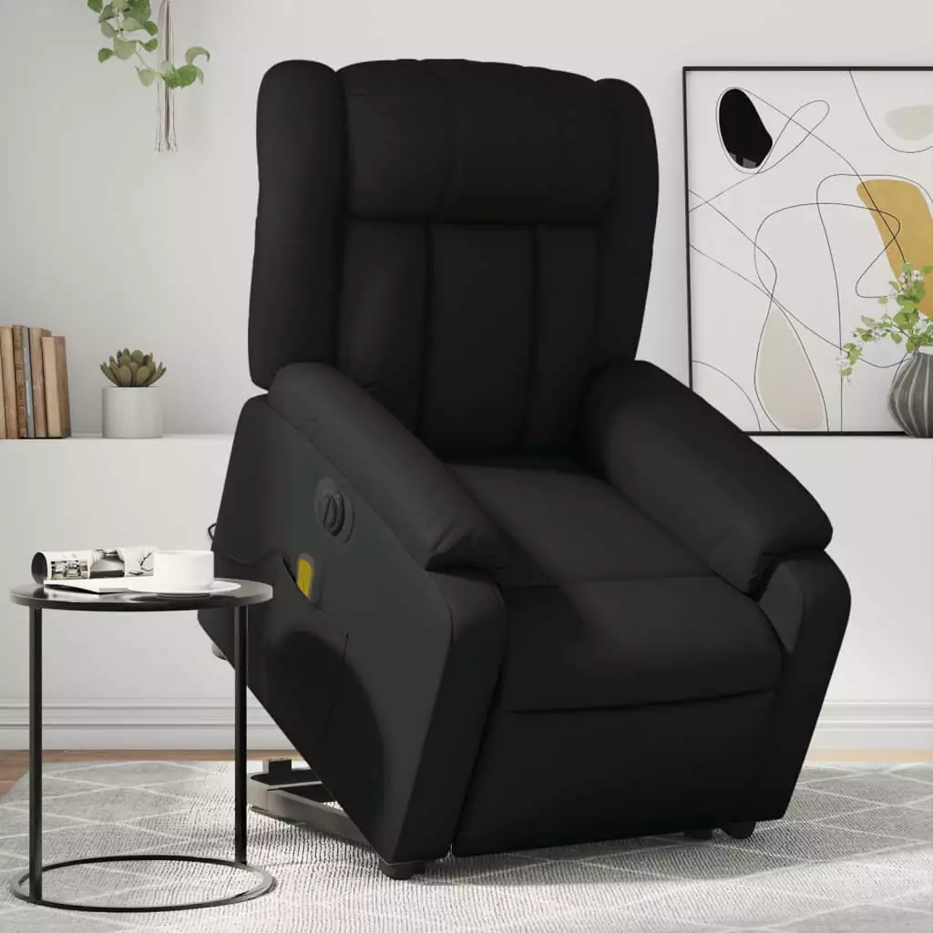 vidaXL Electric Stand up Massage Recliner Chair Black Faux Leather Adjustable Positions