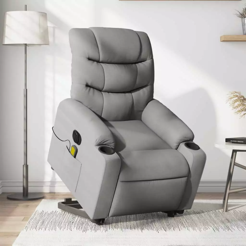 vidaXL Electric Stand up Massage Recliner Chair Light Gray Fabric Comfortable Padding