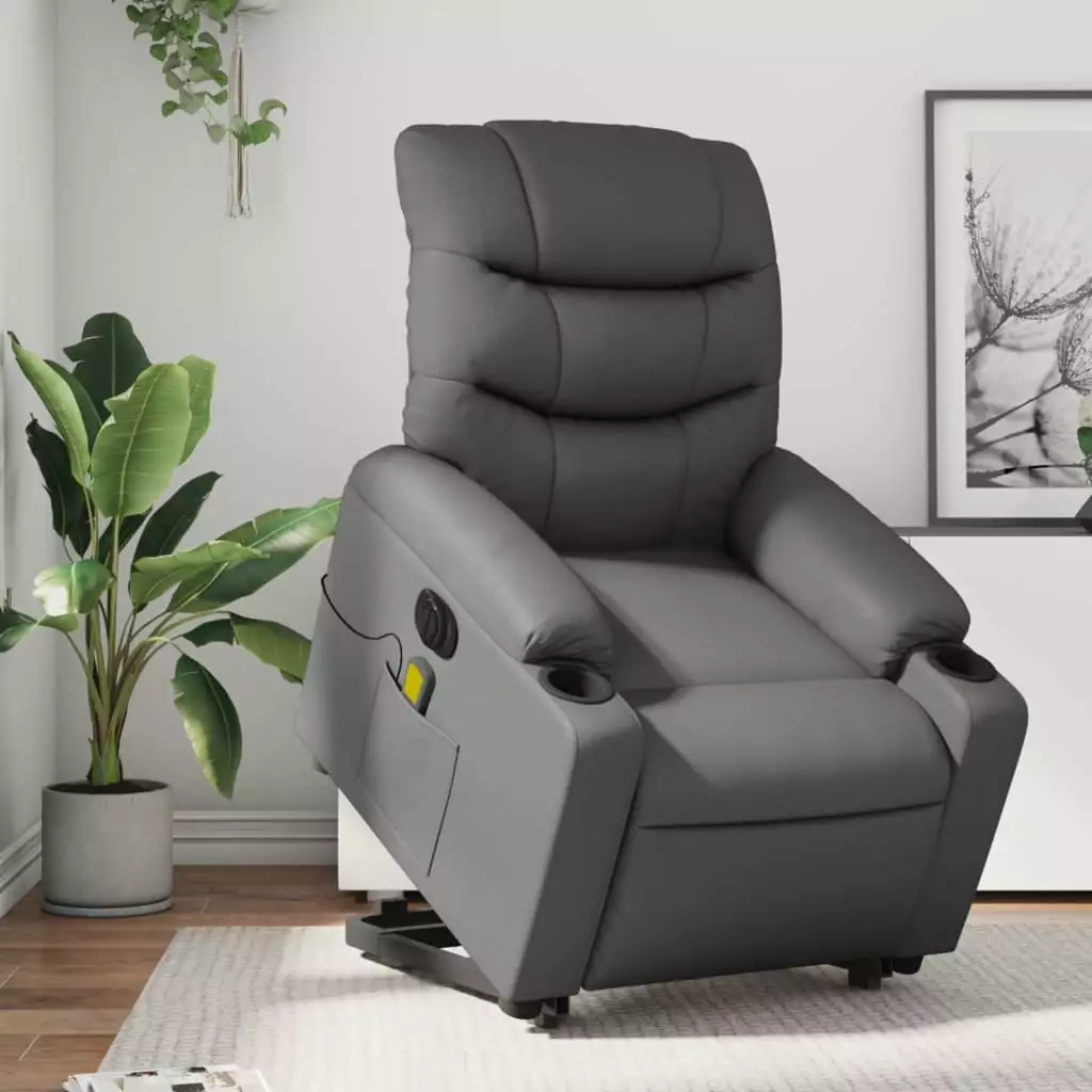 vidaXL Electric Stand up Massage Recliner Chair Gray Faux Leather Home Relaxation