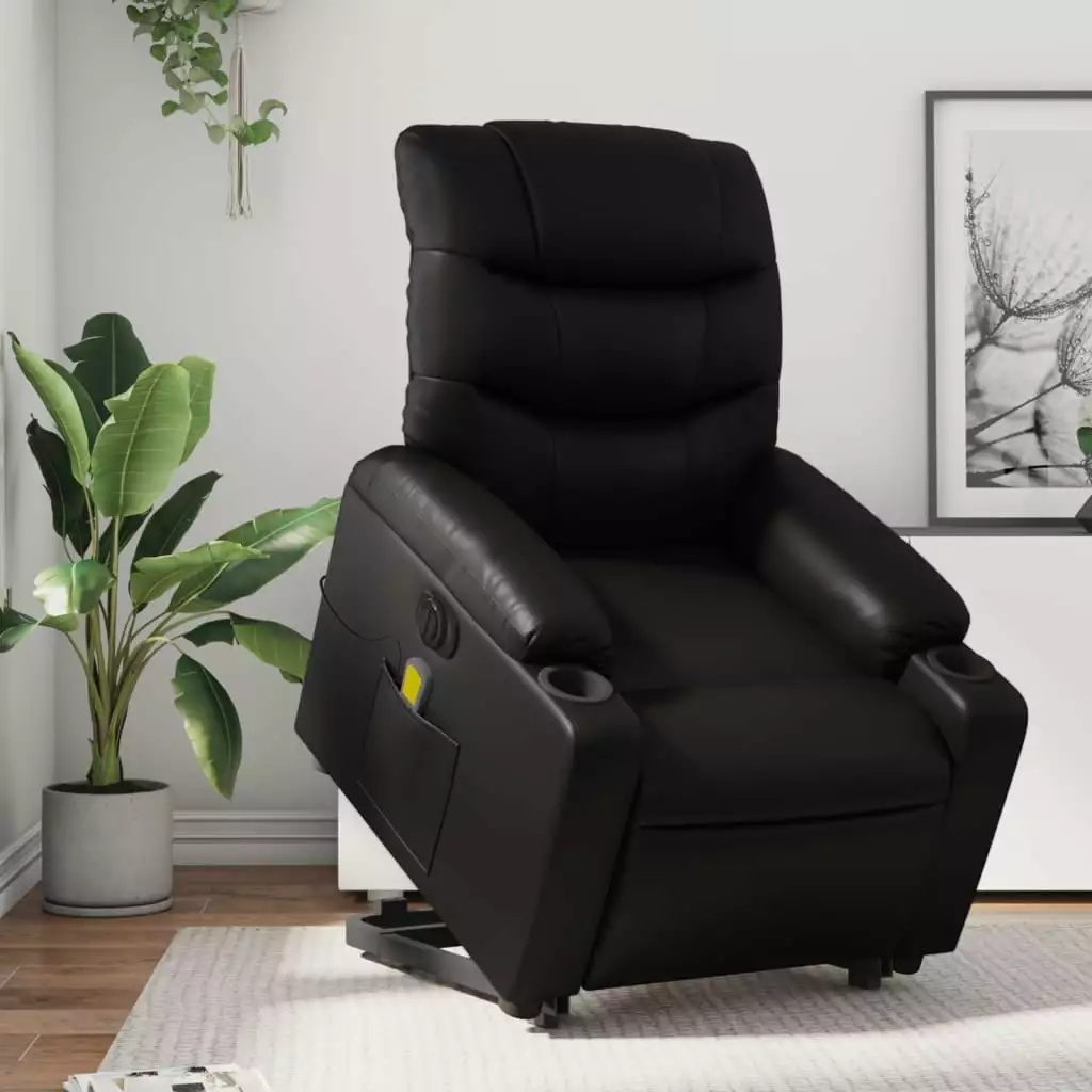 vidaXL Electric Stand up Massage Recliner Chair Black Faux Leather Power Lift
