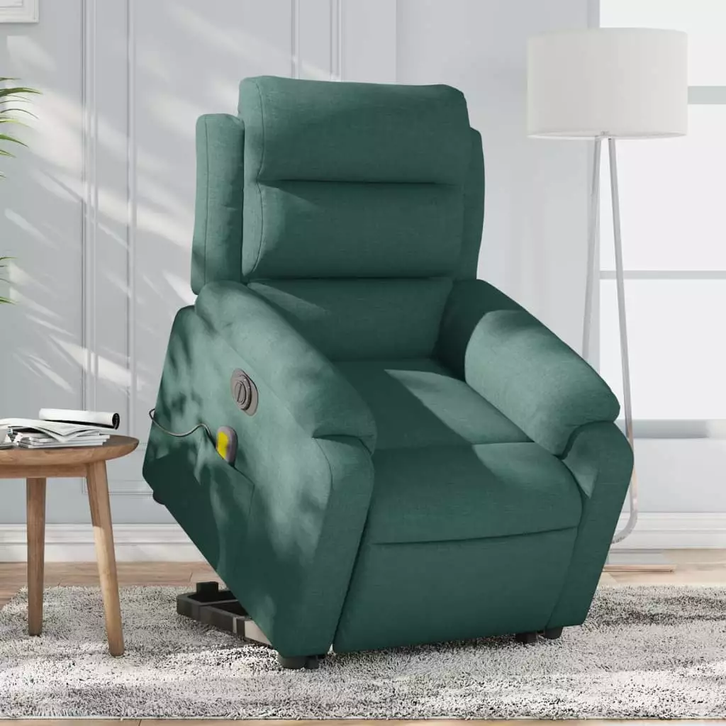 vidaXL Electric Stand up Massage Recliner Chair Dark Green Fabric Comfort
