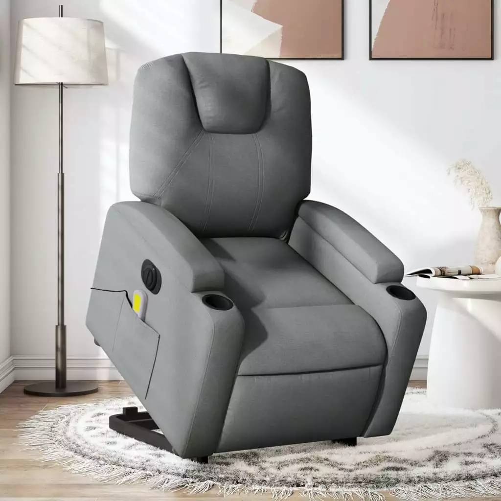 vidaXL Electric Stand up Massage Recliner Chair Dark Gray Fabric Relaxation