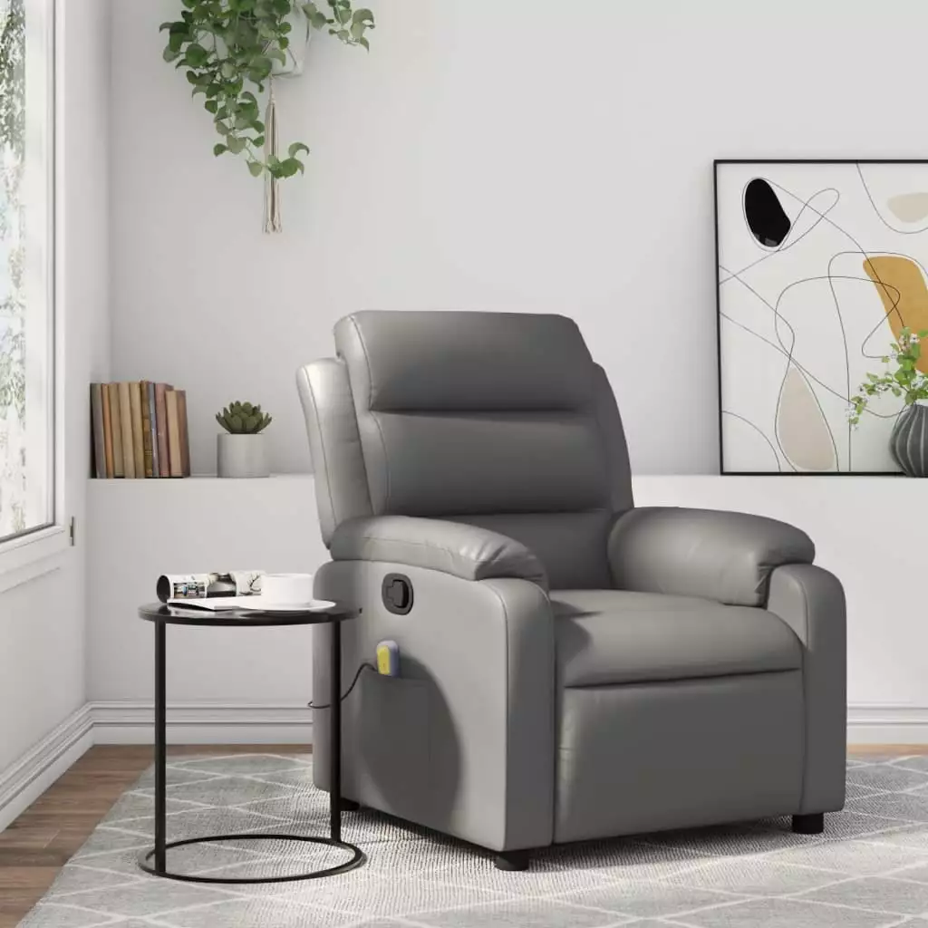 vidaXL Gray Faux Leather Massage Recliner Chair Living Room Furniture