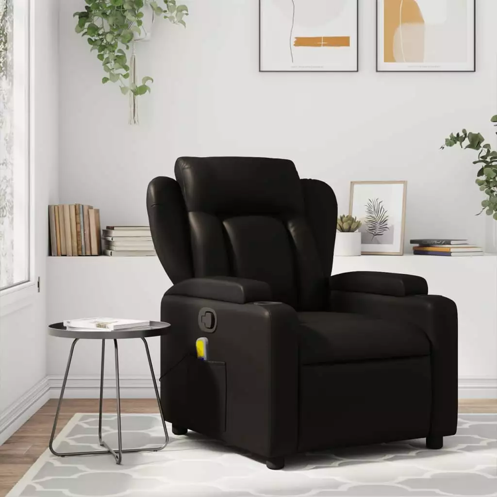 vidaXL Massage Recliner Chair Black Faux Leather Power Lift Function