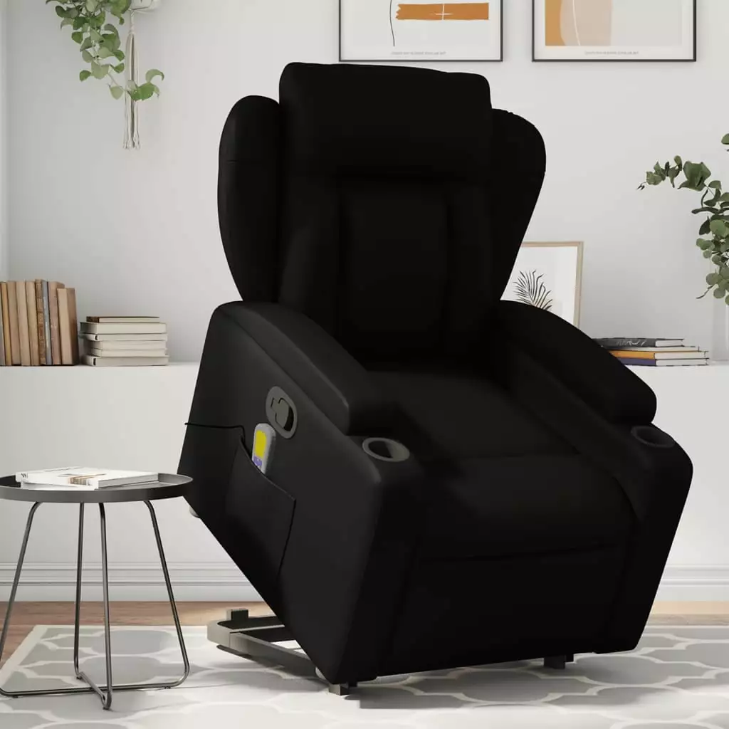 vidaXL Stand Up Massage Recliner Chair Black Faux Leather Living Room