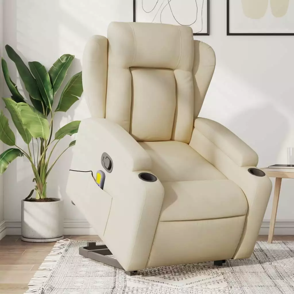 vidaXL Stand Up Massage Recliner Chair Cream Fabric Living Room