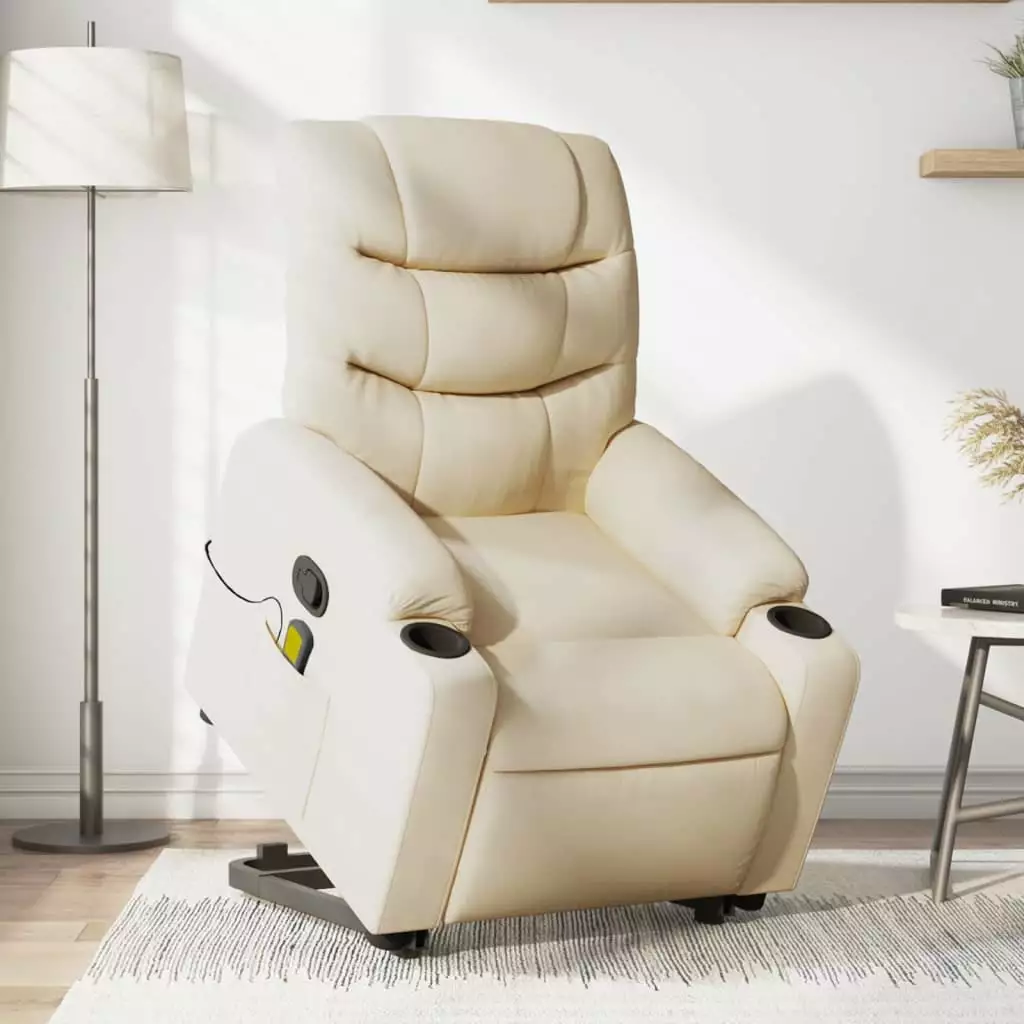 vidaXL Stand up Massage Recliner Chair Cream Fabric Living Room