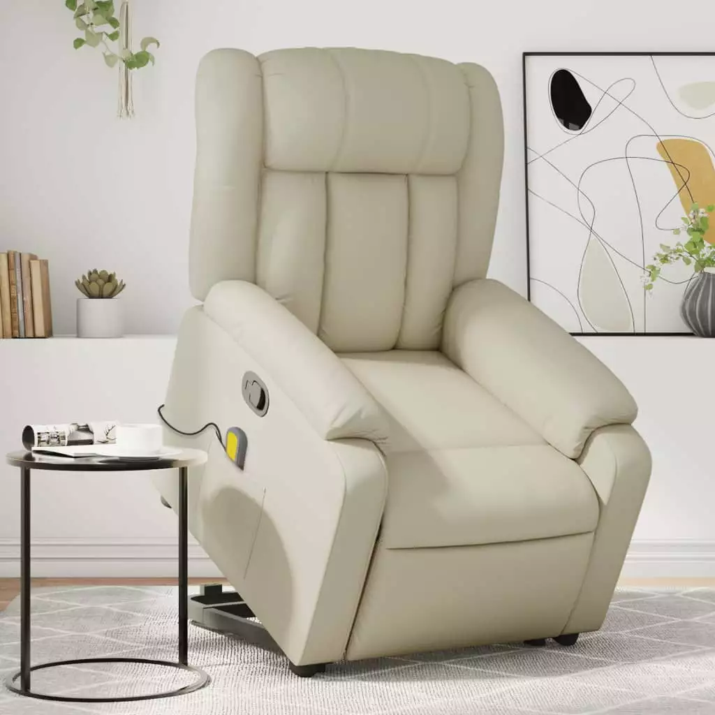 vidaXL Stand up Massage Recliner Chair Cream Faux Leather Living Room