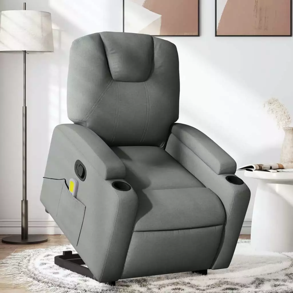 vidaXL Stand up Massage Recliner Chair Dark Gray Fabric - Comfortable Lounge Chair