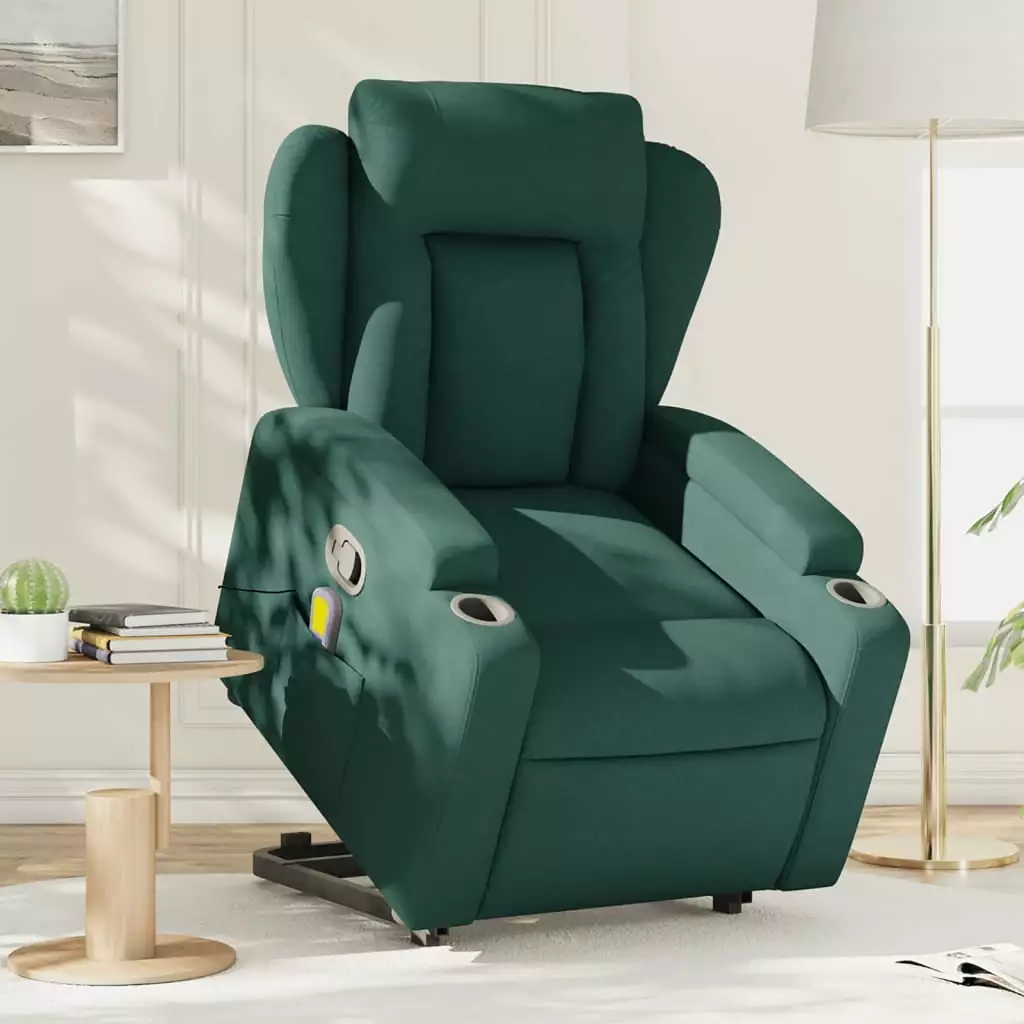 vidaXL Stand Up Massage Recliner Chair Dark Green Fabric Living Room