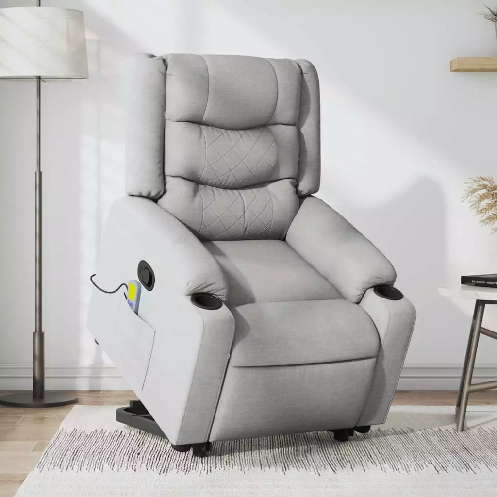 vidaXL Stand Up Massage Recliner Chair Light Gray Fabric Living Room