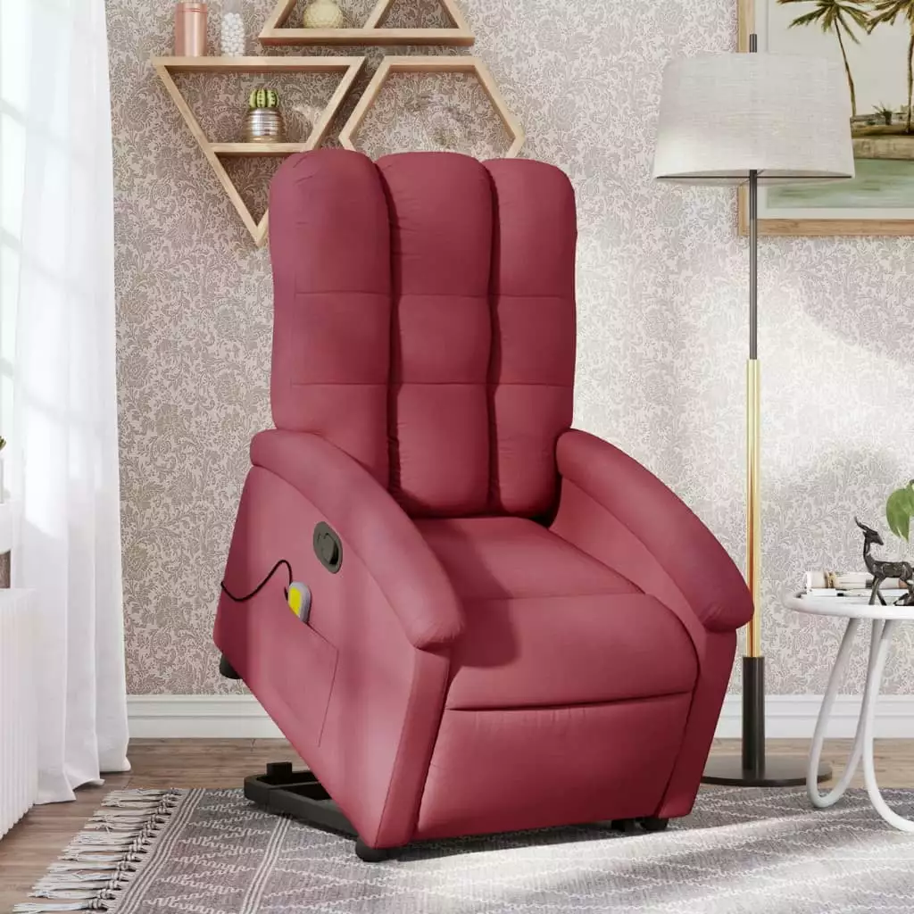 vidaXL Stand Up Massage Recliner Chair Wine Red Fabric Living Room