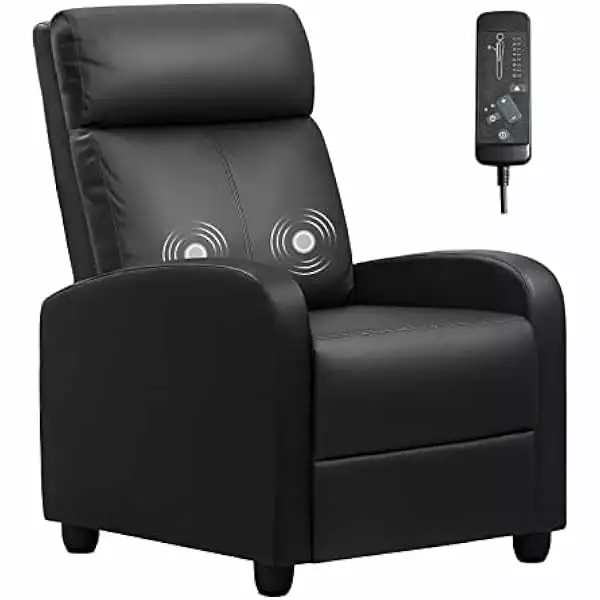WANCQ Adjustable PU Leather Massage Recliner Chair Footrest Living Room and Home Theater Black