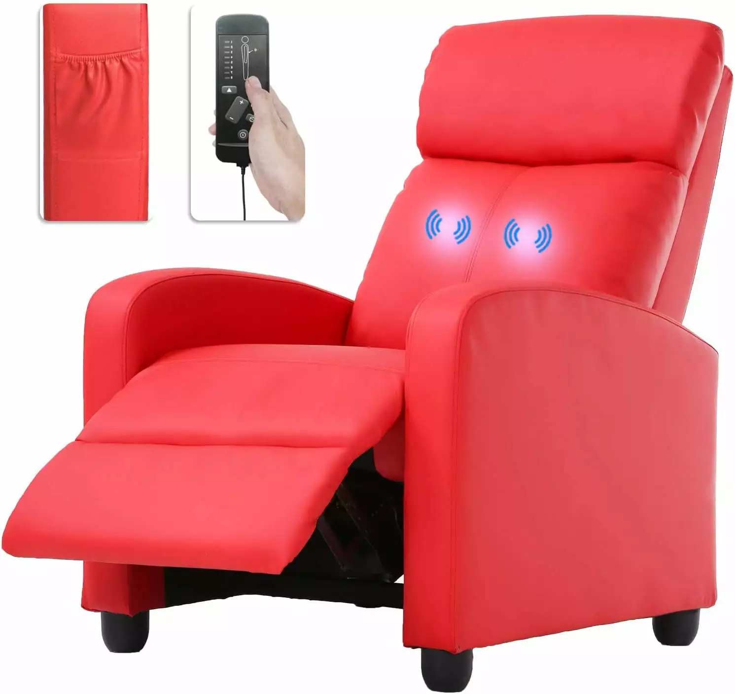 XF XINFENG Recliner Chair - Massage Reclining Sofa Lounge Chair Footrest PU Leather - Red Reading Chair Home