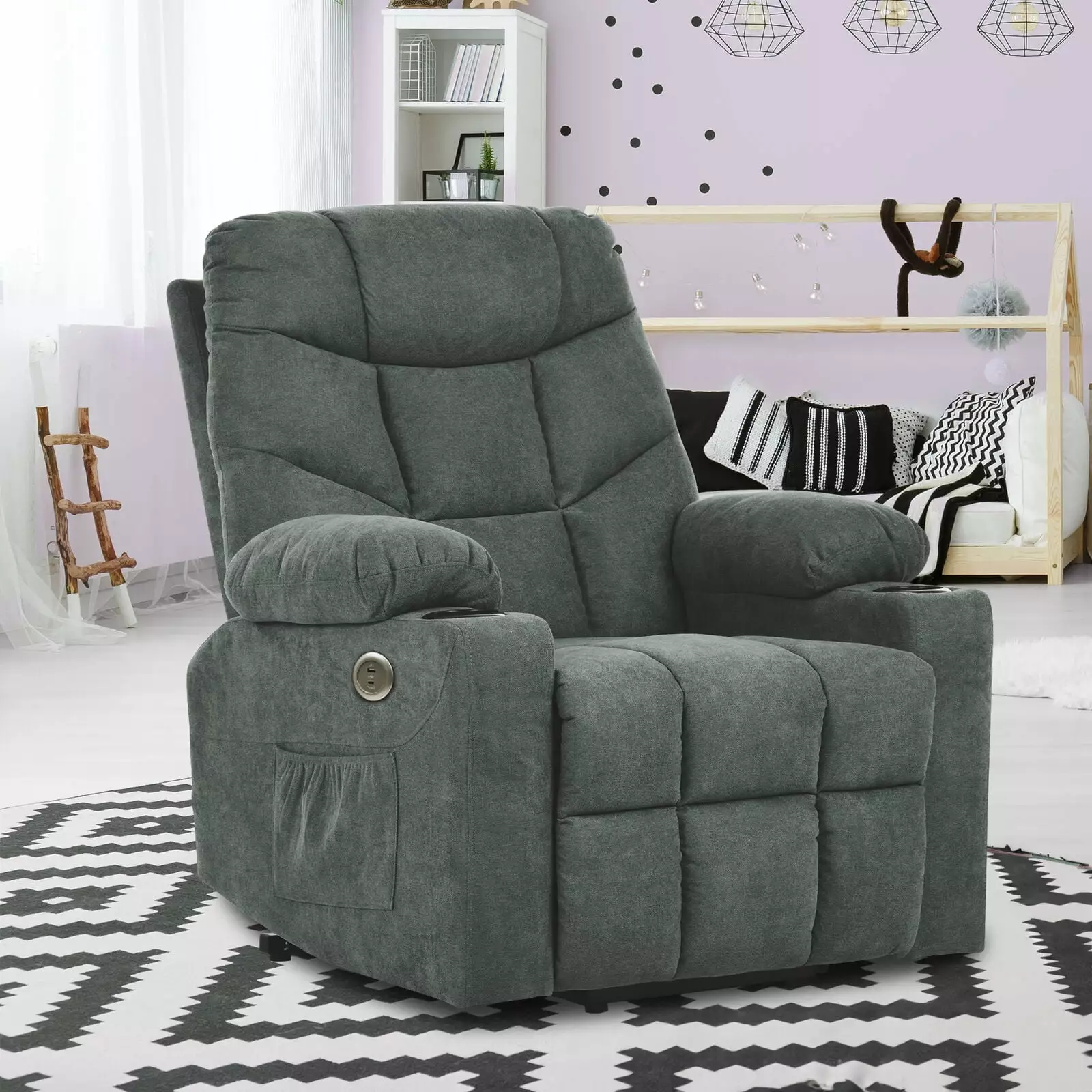 ZGBY Dark Gray Power Lift Chair Massage Recliner Heat and Vibration ZGBY Home Products