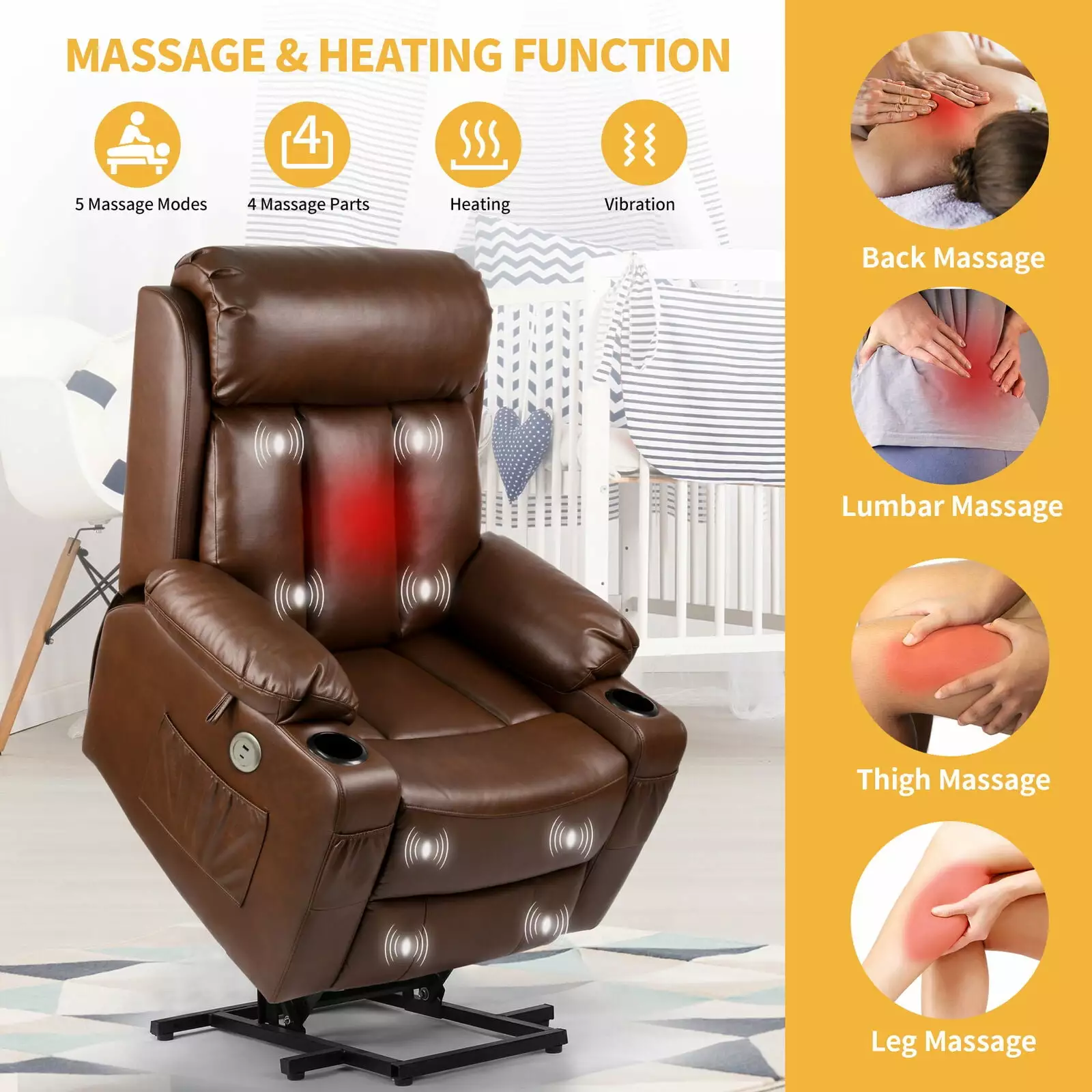 ZGBY Ergonomic Electric Power Lift Massage Sofa Recliner Chair Remote Control ZGBY Home Products