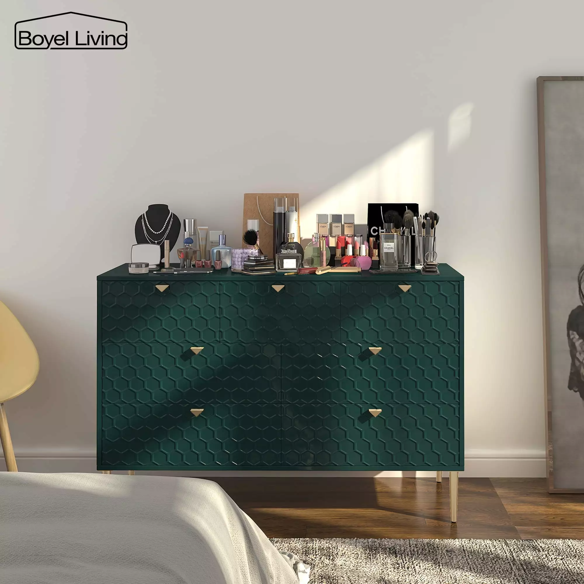 Boyel Living 7 Drawer Dresser Storage Cabinet MDF Wood Dresser Hallway Entryway Green
