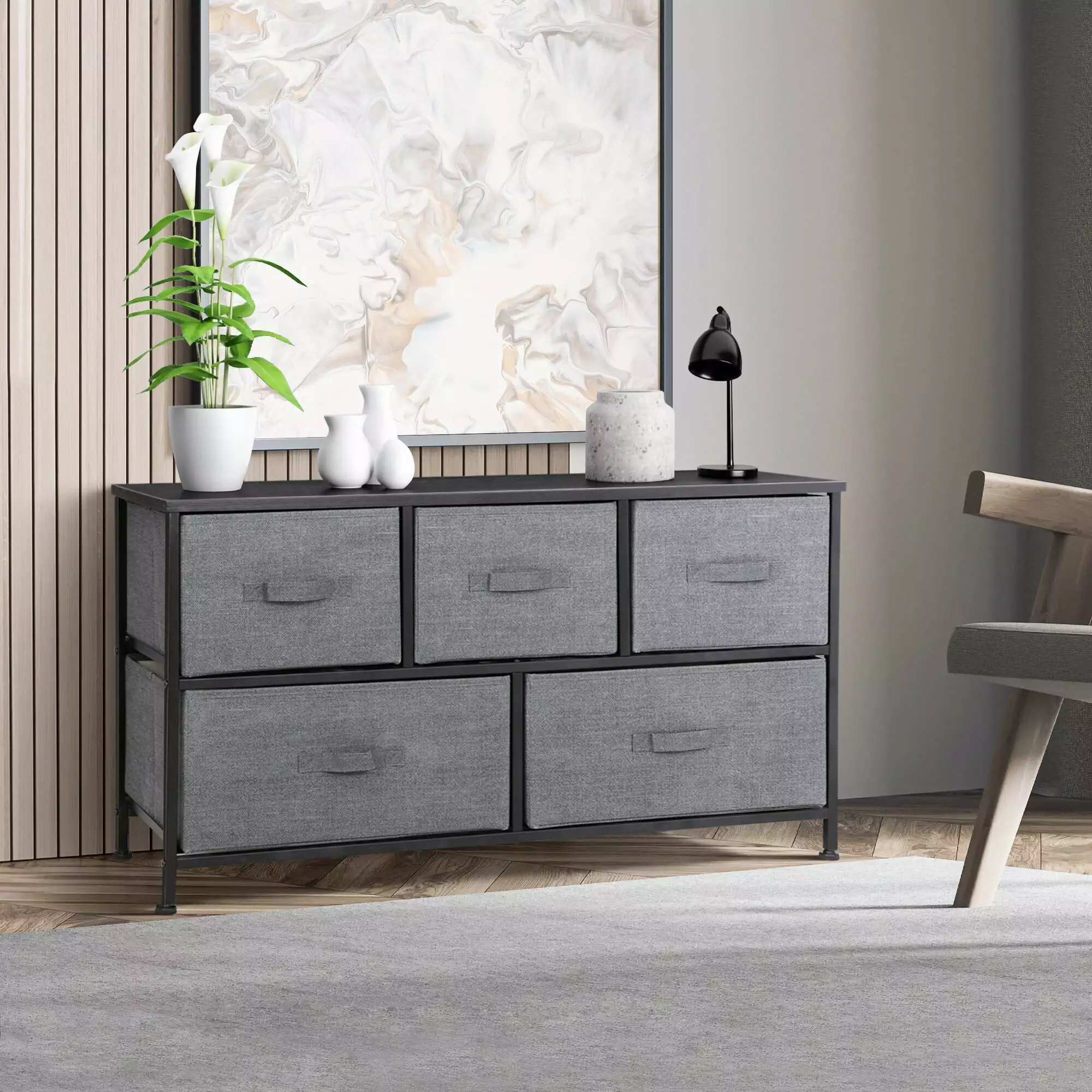 SuperDeal Simple 5 Drawer Dresser Chest Drawers MDF Furniture Gray