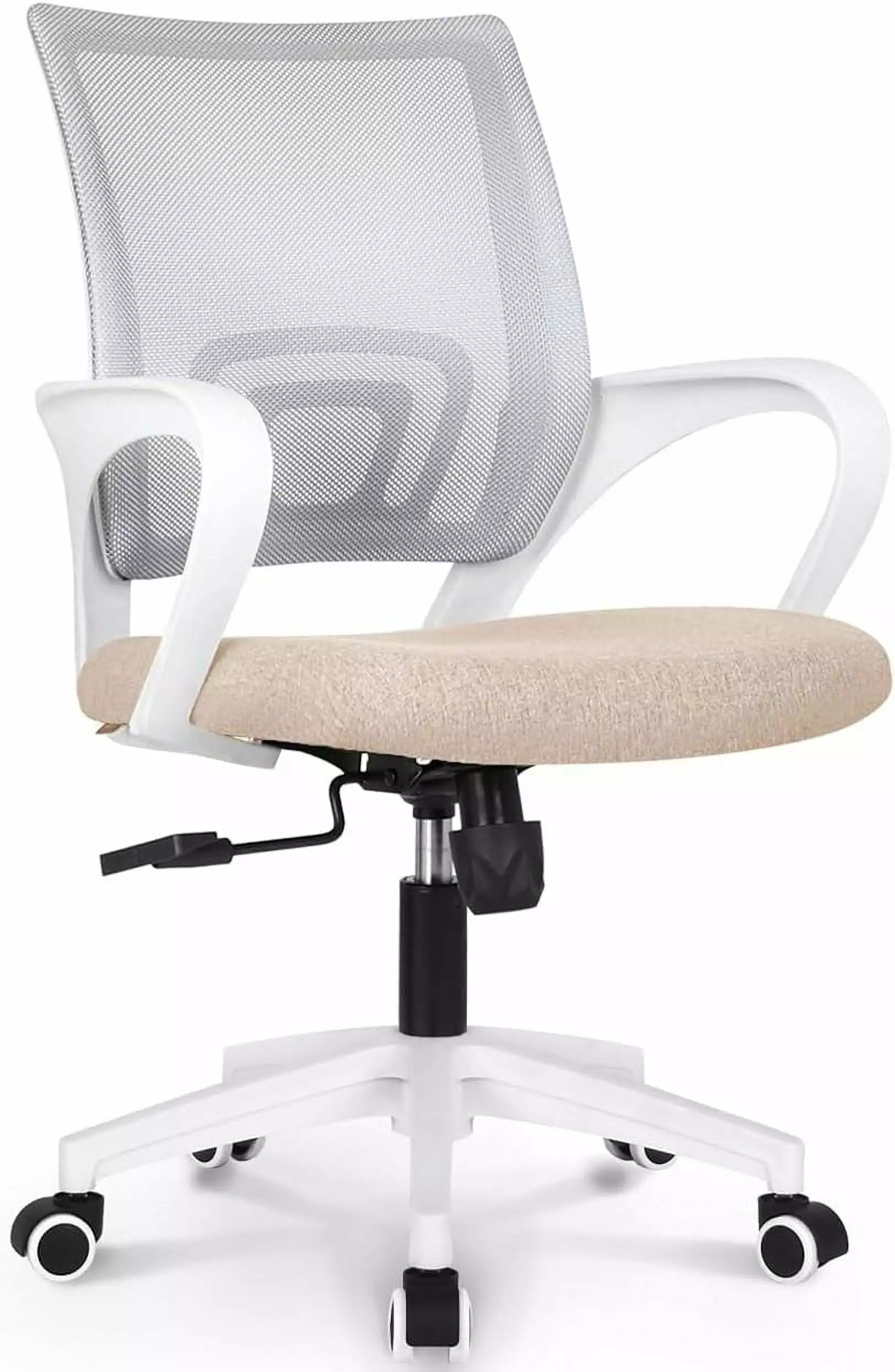 Office Chair Ergonomic Mid Back Mesh Desk Chair Lumbar Support Adjustable Swivel Rolling Executive Beige WRP