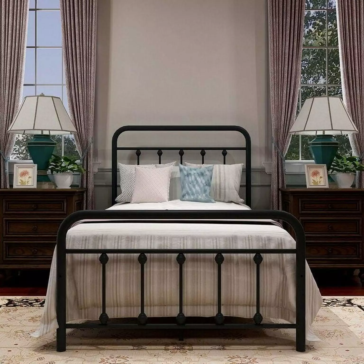 alazyhome Simple Vintage Twin Metal Platform Bed Frame Black Easy Assembly